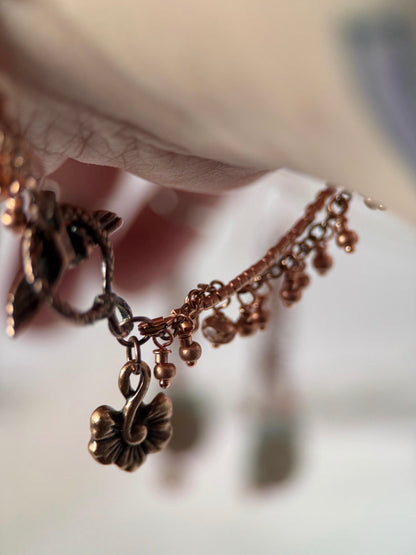 Medium Copper Owl Czech Glass Bracelet and Earrings Set