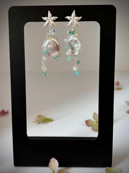 Ancient Roman Glass and Keshi Pearl Earrings