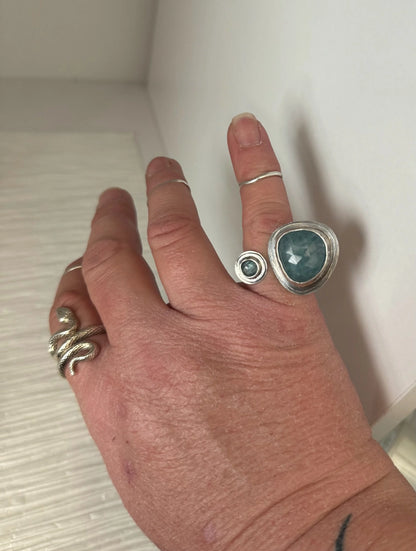 Kyanite and Aquamarine Adjustable Ring