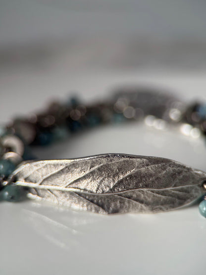 Medium Silver Kyanite Leaf Charm Bracelet