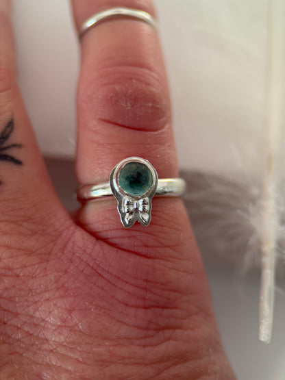 Indicolite Tourmaline Bow Silver Ring