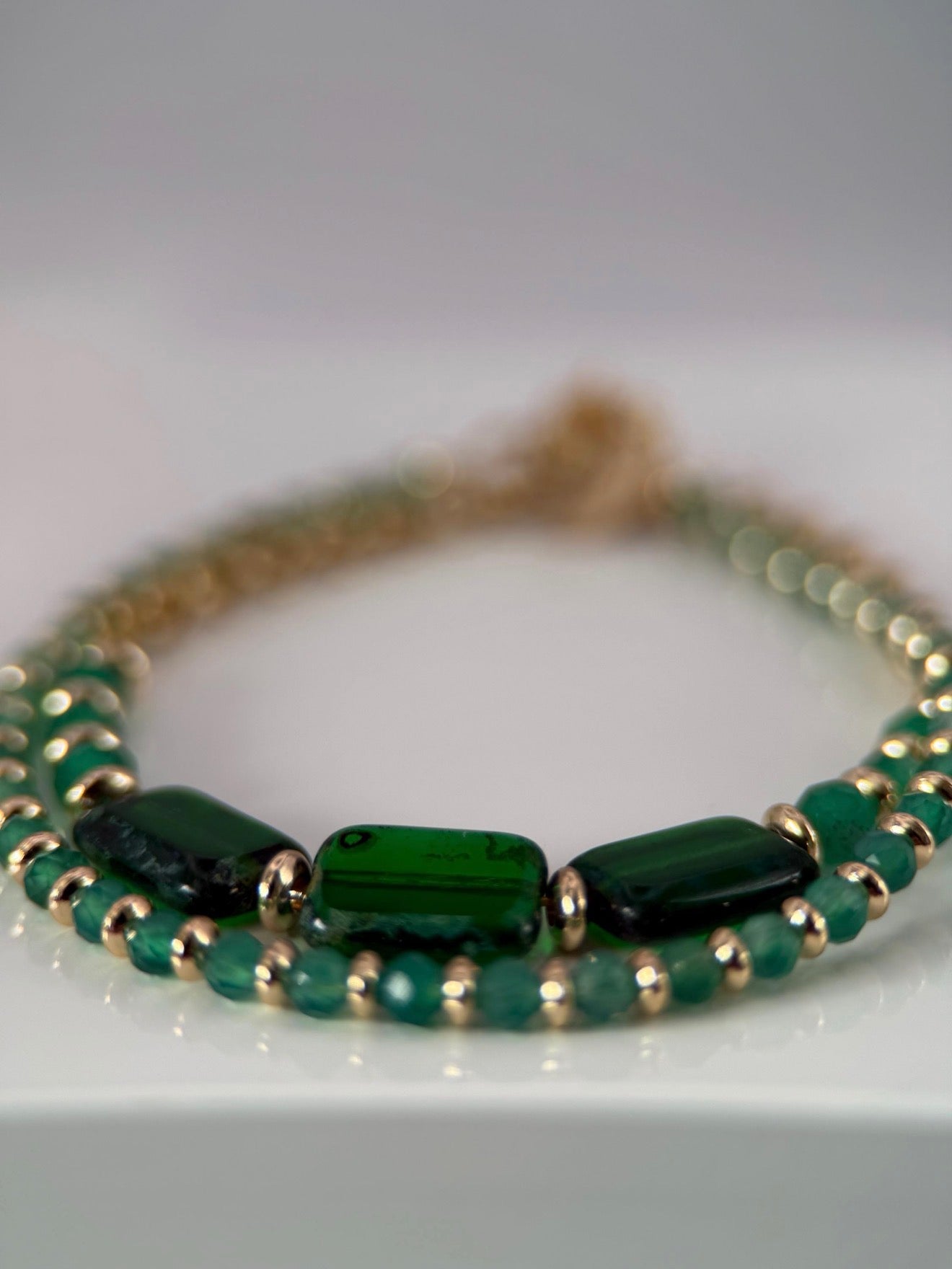 Medium Emerald Green Agate & Czech Glass Double Strand Bracelet