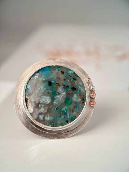 Confetti Chrysocolla Copper and Silver Ring
