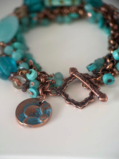 Medium Copper, Amazonite, Turquoise, and Czech Glass Double Strand Bracelet