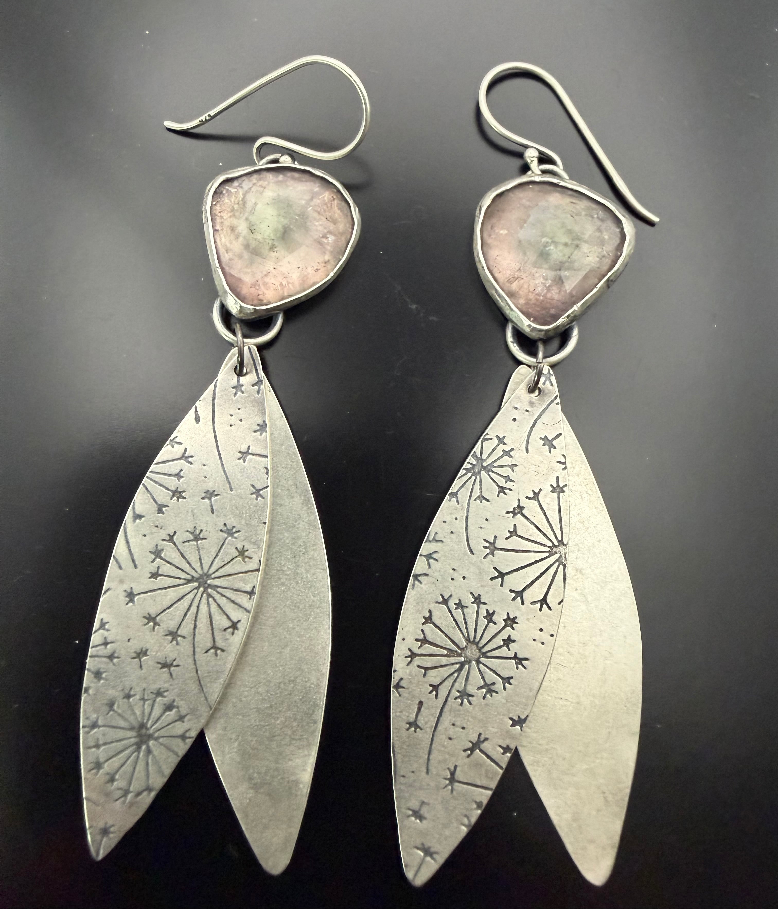 Rosecut Pale Pink Tourmaline Dandelion Drop Earrings