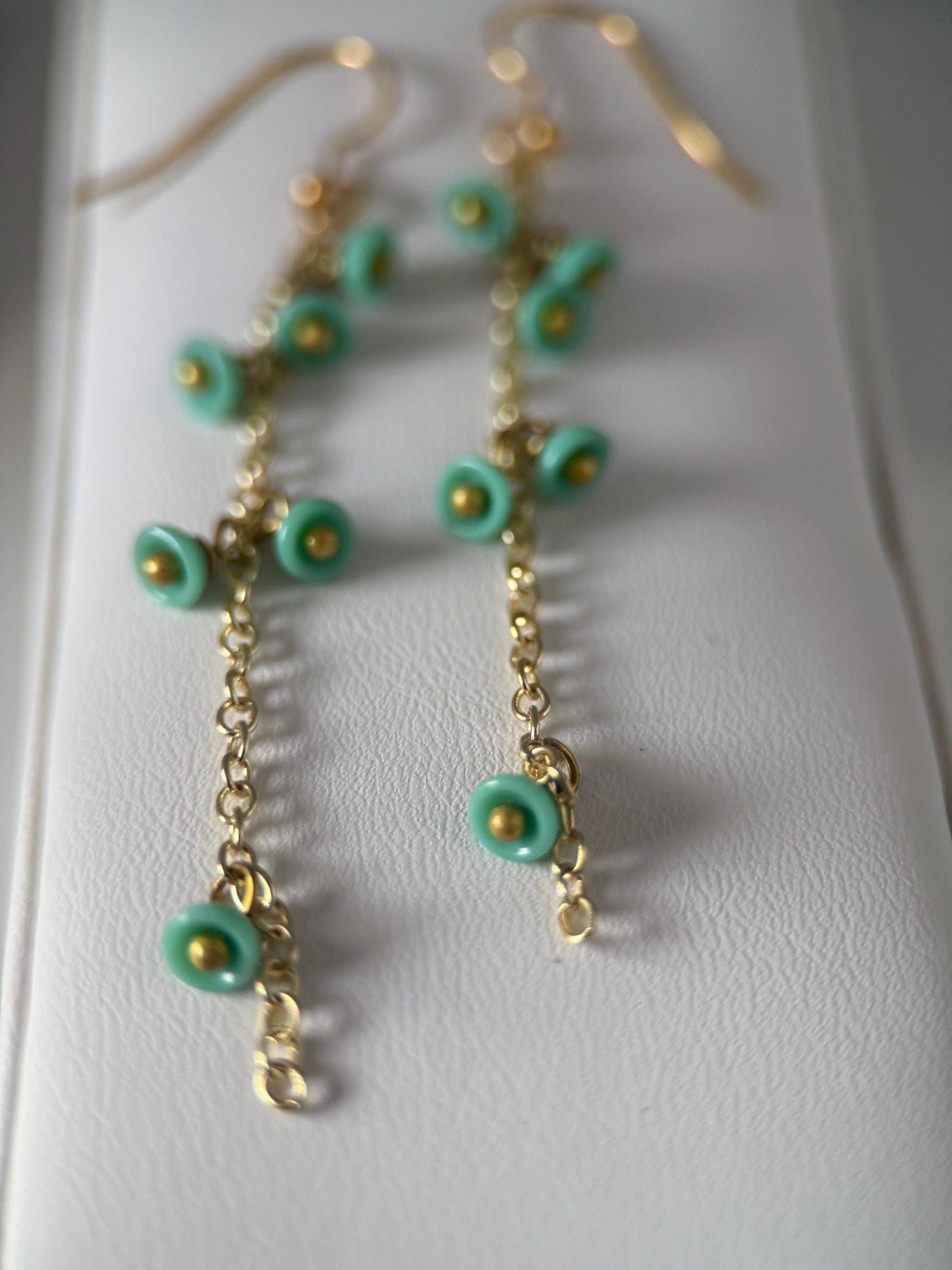 Turquoise & Gold Czech Glass Earrings