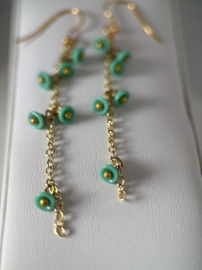 Turquoise & Gold Czech Glass Earrings