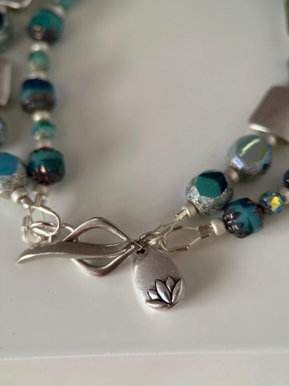 Medium Aqua Czech Glass Double Strand Bracelet