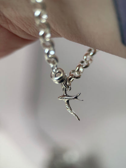 Medium Silver and Labradorite Bird Bracelet