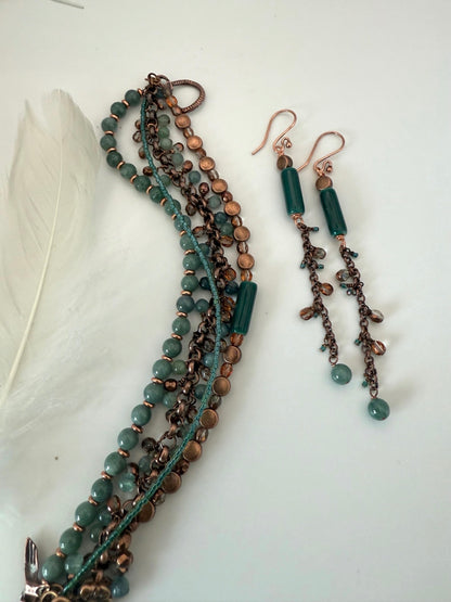 Medium Copper, Guatemalan Jade, Kyanite, and Czech Glass Bracelet and Earrings Set