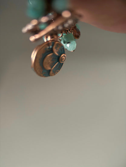 Medium Copper, Amazonite, Turquoise, and Czech Glass Double Strand Bracelet