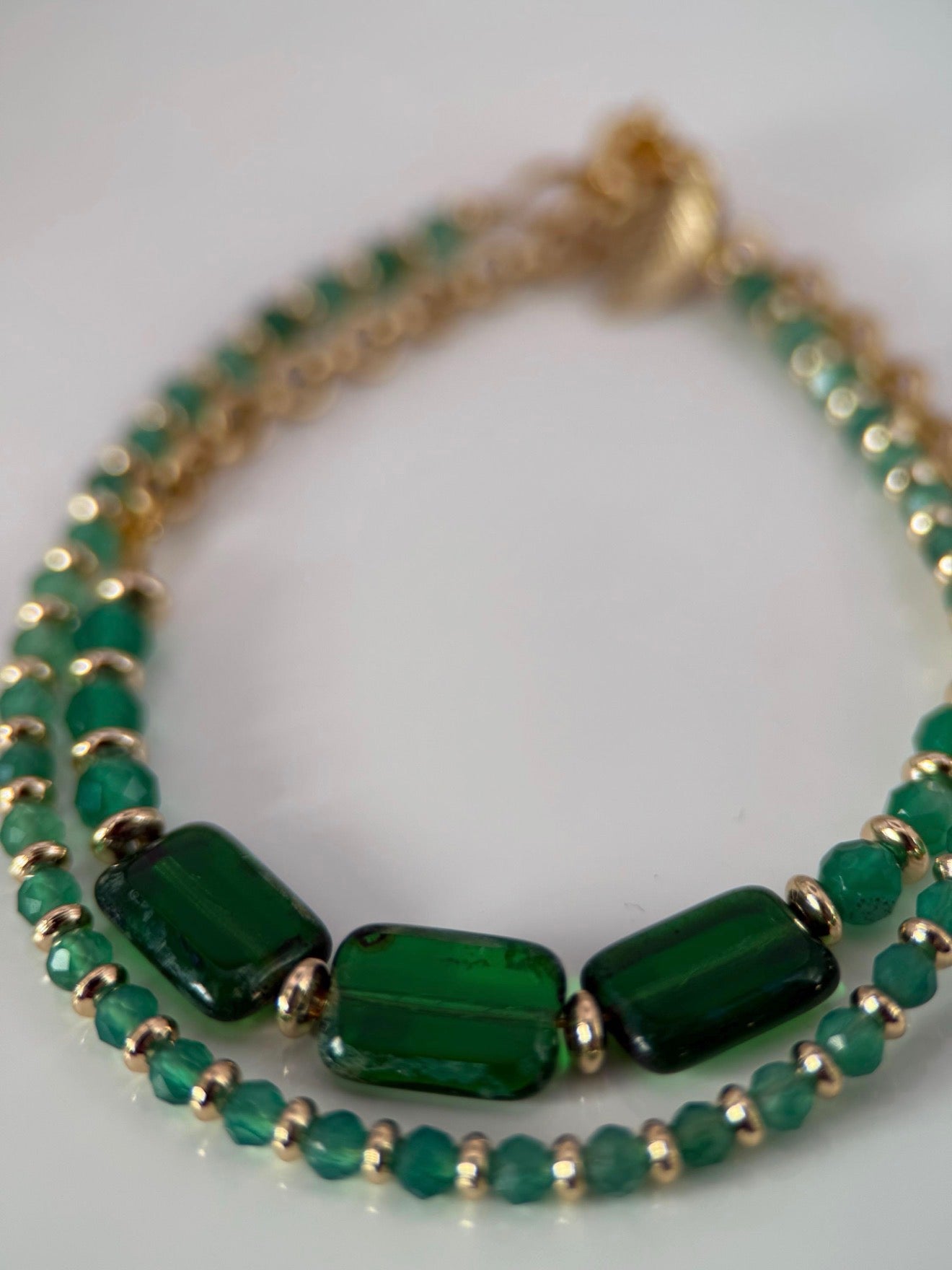 Medium Emerald Green Agate & Czech Glass Double Strand Bracelet