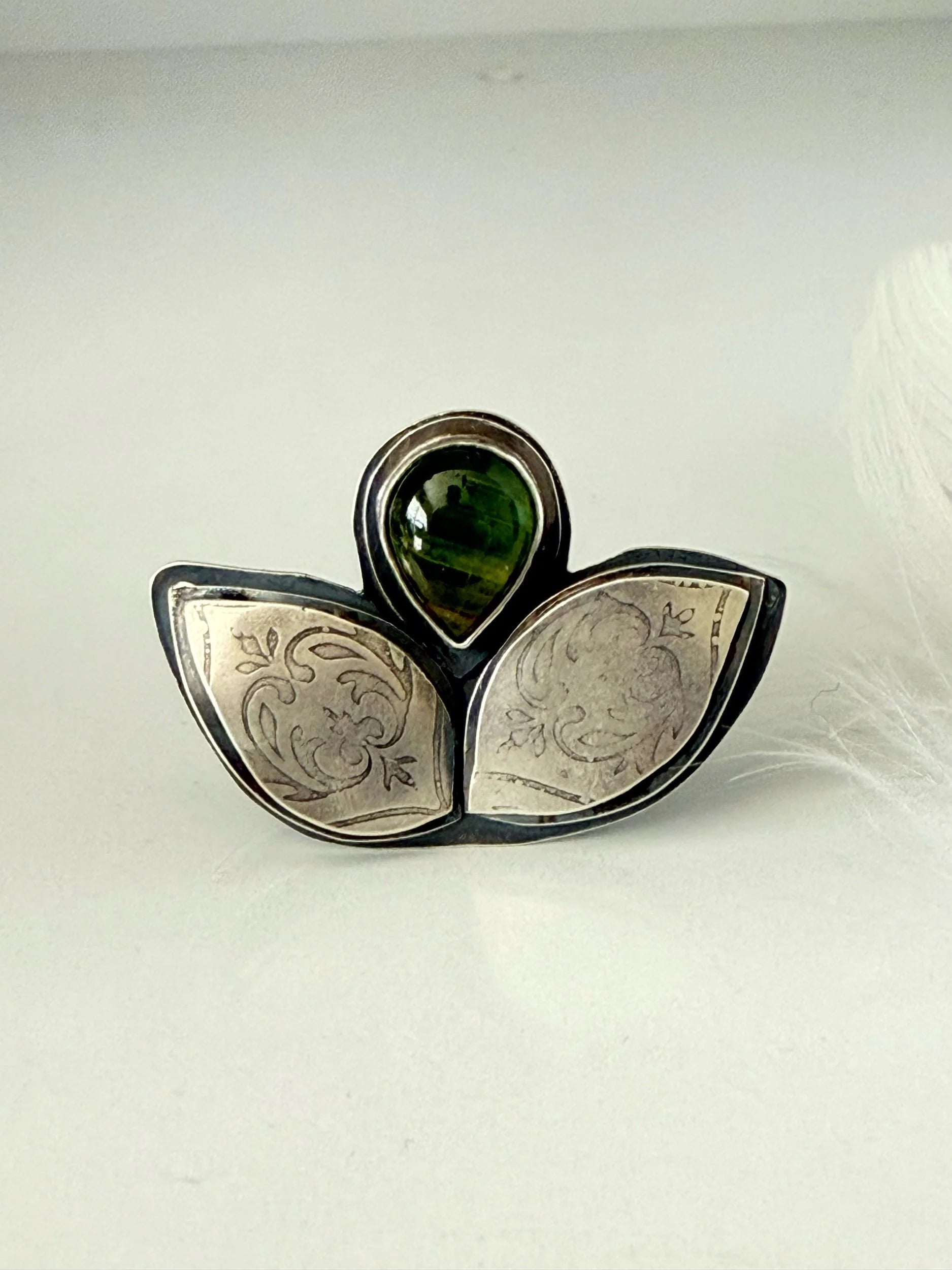 Green Tourmaline Leaf Ring