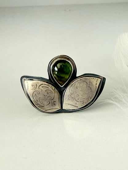 Green Tourmaline Leaf Ring