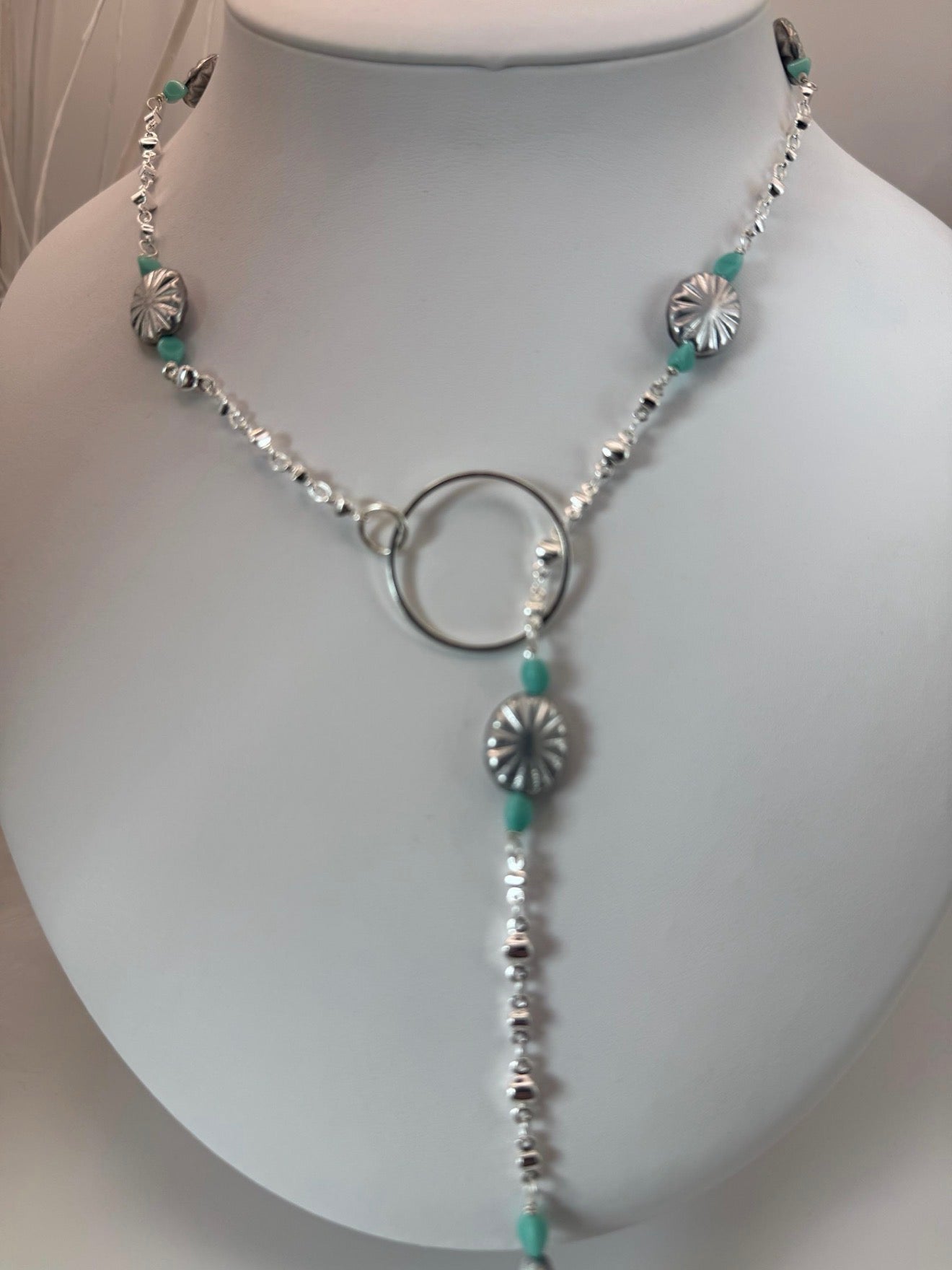 Lariat Czech Glass and Silver Necklace
