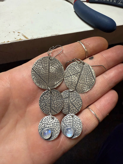 Rainbow Moonstone Leaf Earrings