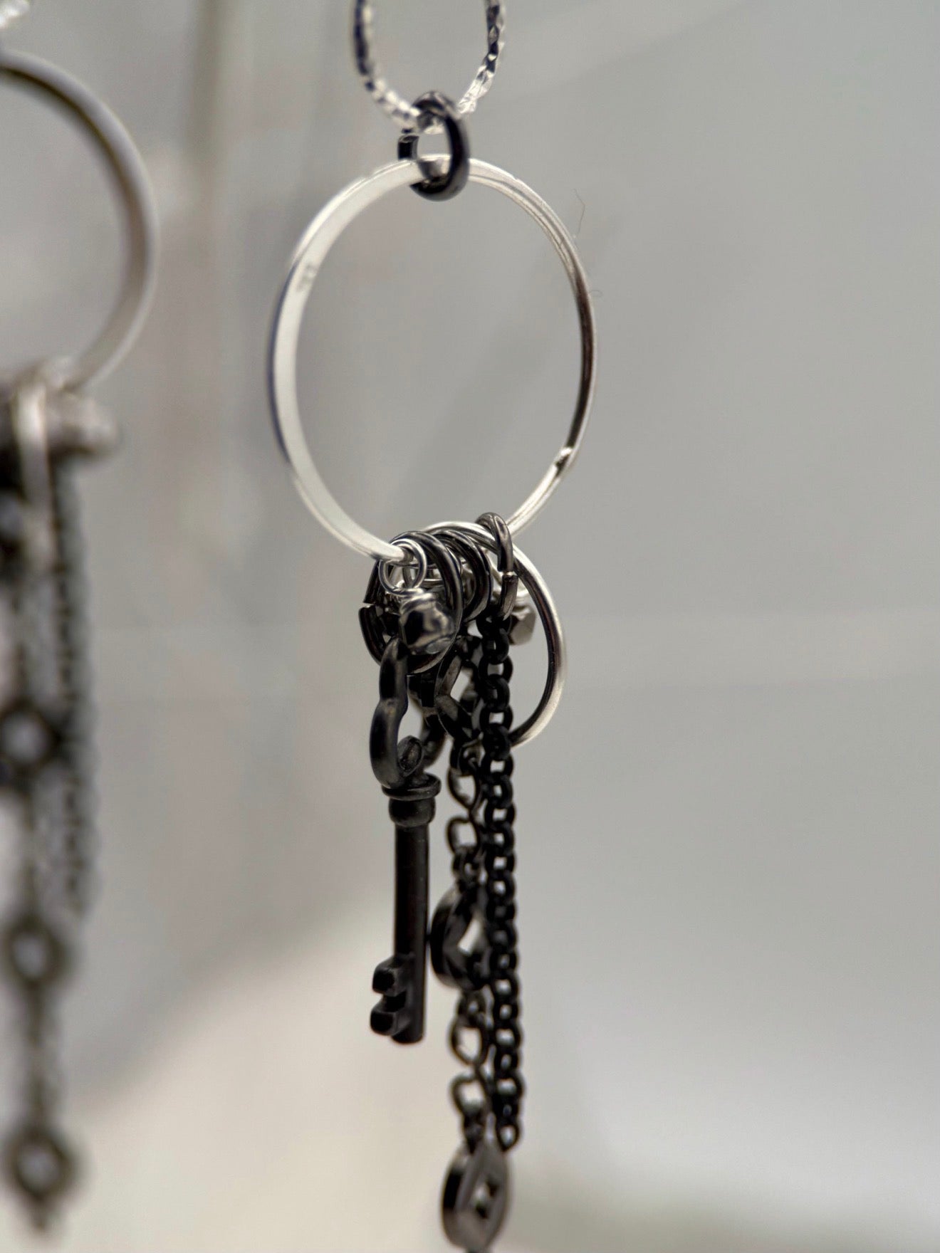 Silver Key Charm Earrings