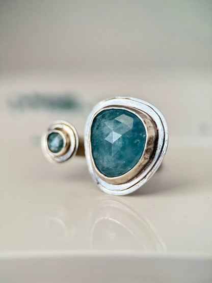 Kyanite and Aquamarine Adjustable Ring