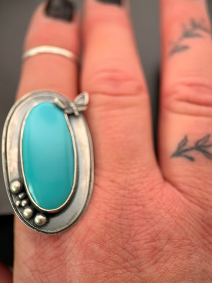 Black Hills Turquoise Death Moth Silver Plus Sized Ring