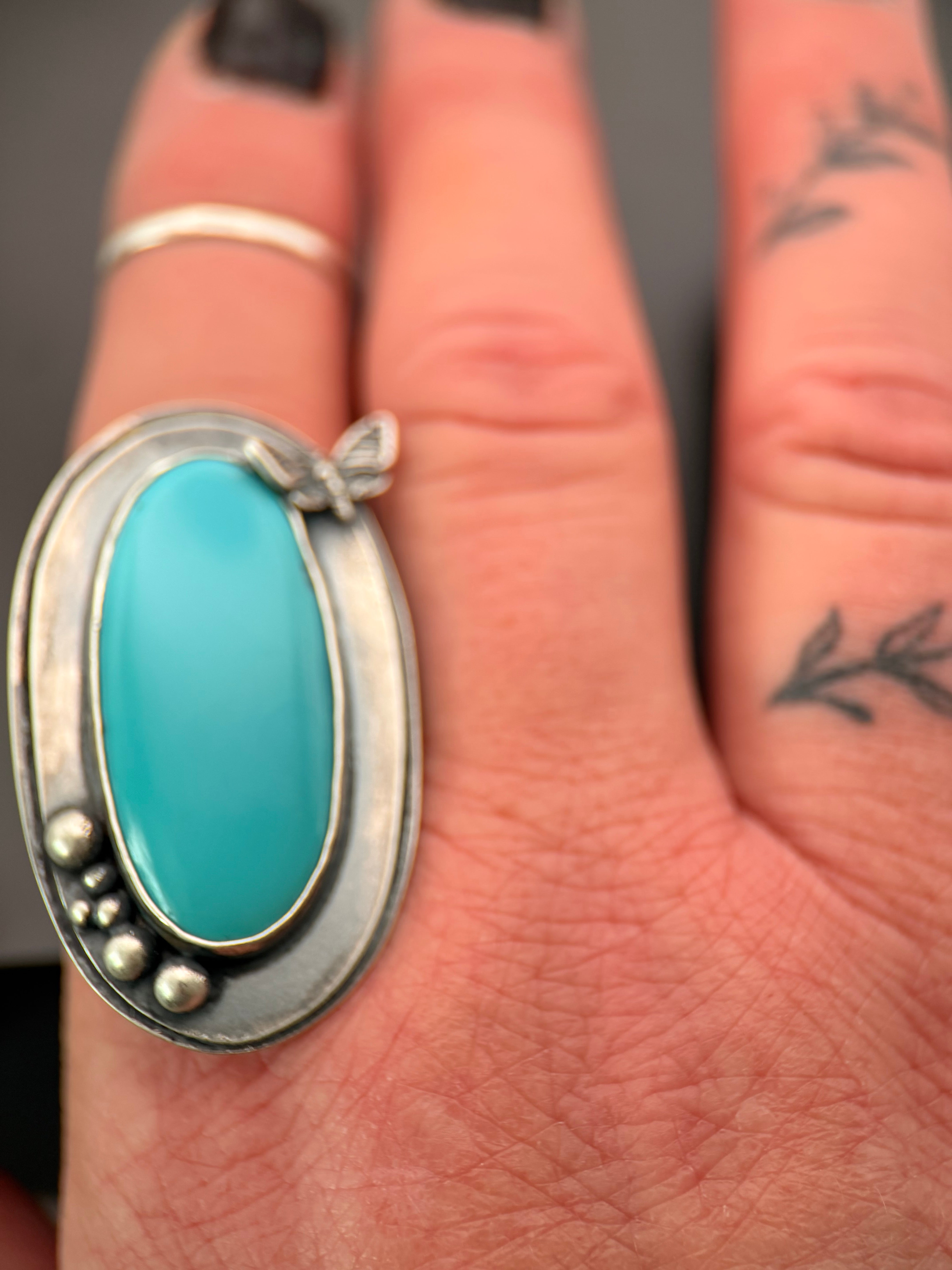 Black Hills Turquoise Death Moth Silver Plus Sized Ring