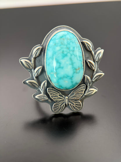 Blue Diamond Turquoise and Silver Butterfly Adjustable Ring