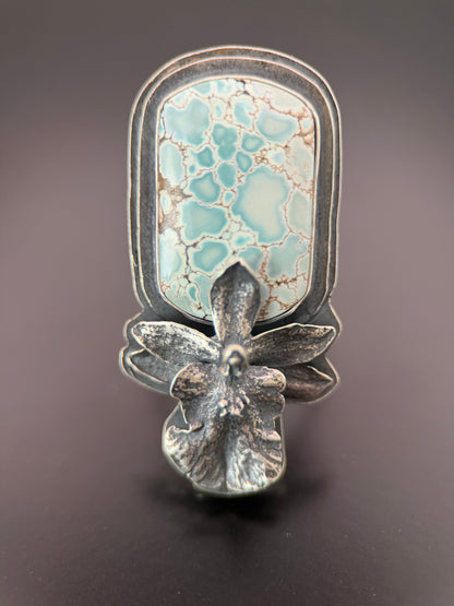 Rare Sand Hill Turquoise and Orchid Silver Ring