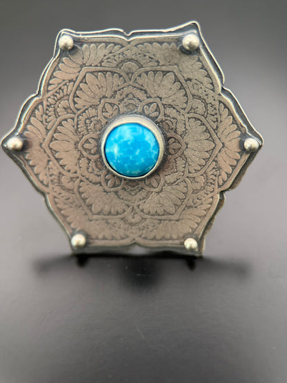 Kingman Turquoise and Silver Mandala Ring