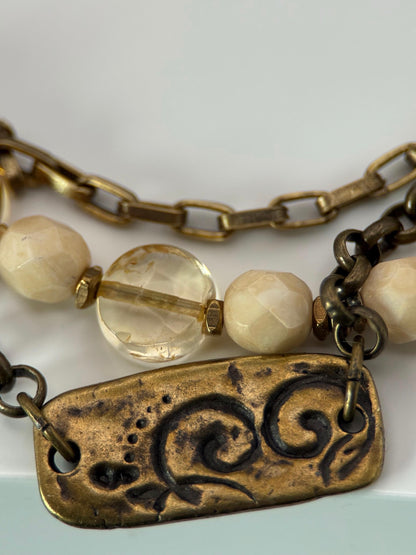 Medium Citrine and Czech Glass Bracelet and Earrings Set