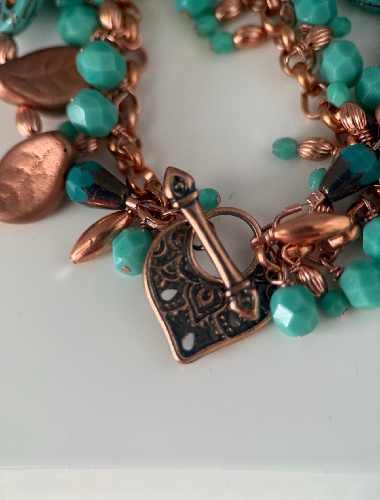 Small Copper & Turquoise Dragonfly Czech Glass Double Strand Bracelet