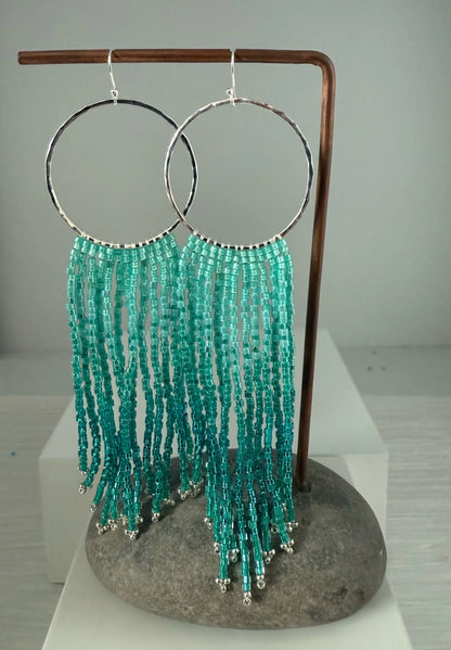 Aqua Blue Fringe Earrings