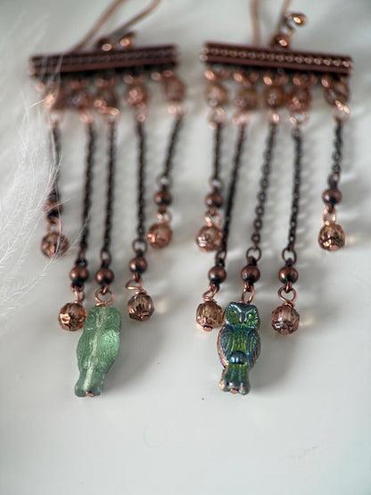 Copper Czech Glass Owl Earrings