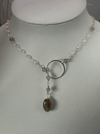 Labradorite and Silver Lariat Necklace