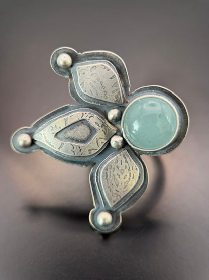 Aquamarine Silver Leaf Ring