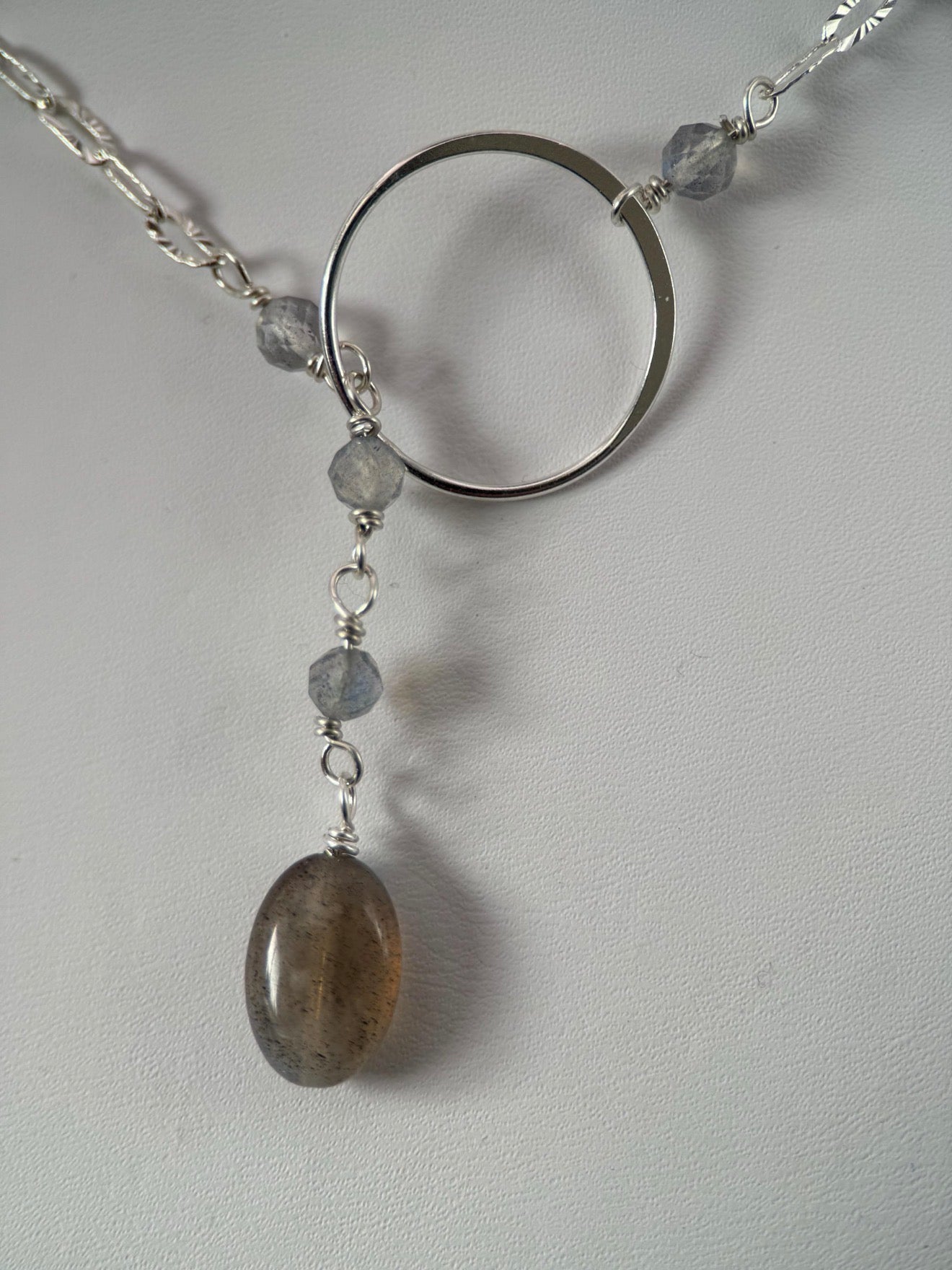 Labradorite and Silver Lariat Necklace