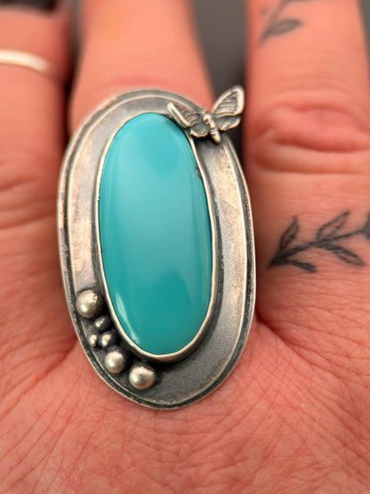 Black Hills Turquoise Death Moth Silver Plus Sized Ring
