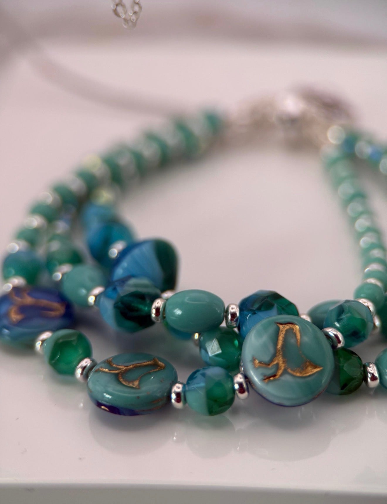Medium Turquoise Bird Czech Glass Bracelet and Earrings Set