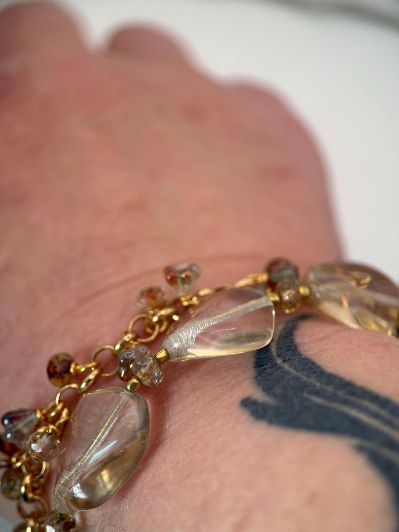 Medium Gold Czech Glass Frenchie Double Strand Bracelet