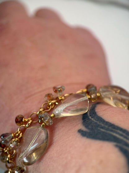 Medium Gold Czech Glass Frenchie Double Strand Bracelet