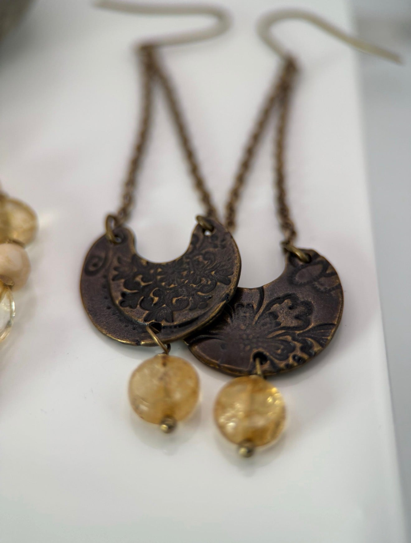 Medium Citrine and Czech Glass Bracelet and Earrings Set