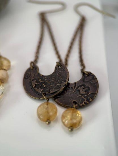 Medium Citrine and Czech Glass Bracelet and Earrings Set