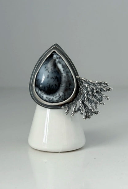Dendritic Agate and Silver Cedar Ring