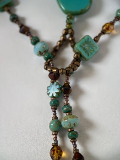 Long Lariat Wrap Czech Glass Necklace