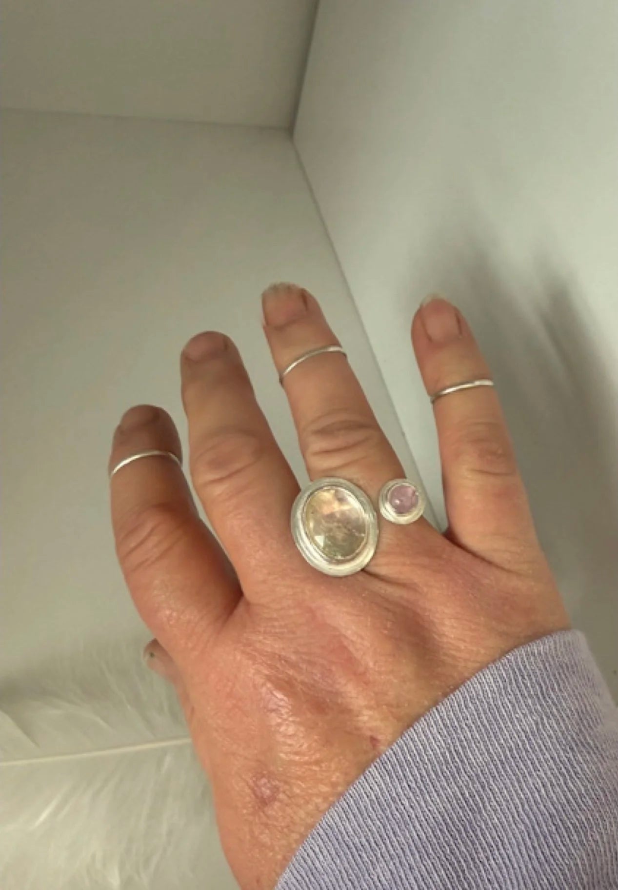 Kunzite and Tourmaline Open Concept Ring