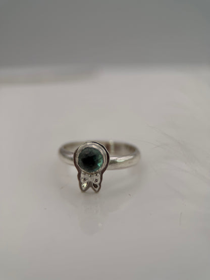Indicolite Tourmaline Bow Silver Ring
