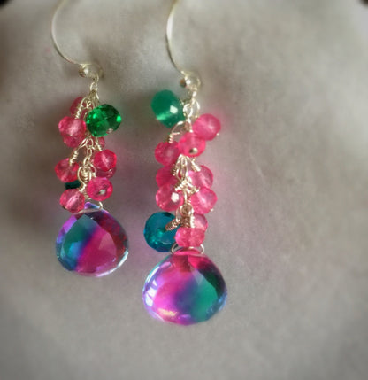 Teal and Hot Pink Quartz Earrings
