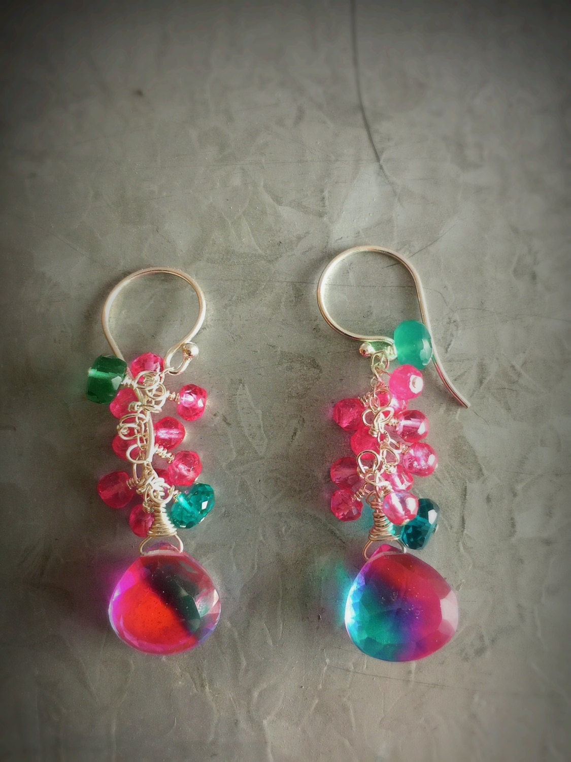 Teal and Hot Pink Quartz Earrings