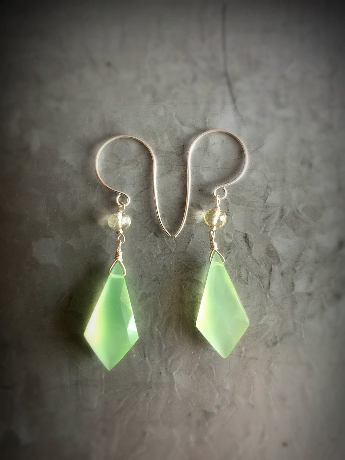 Cheerful Spring Green Chalcedony and Yellow Scapolite Earrings