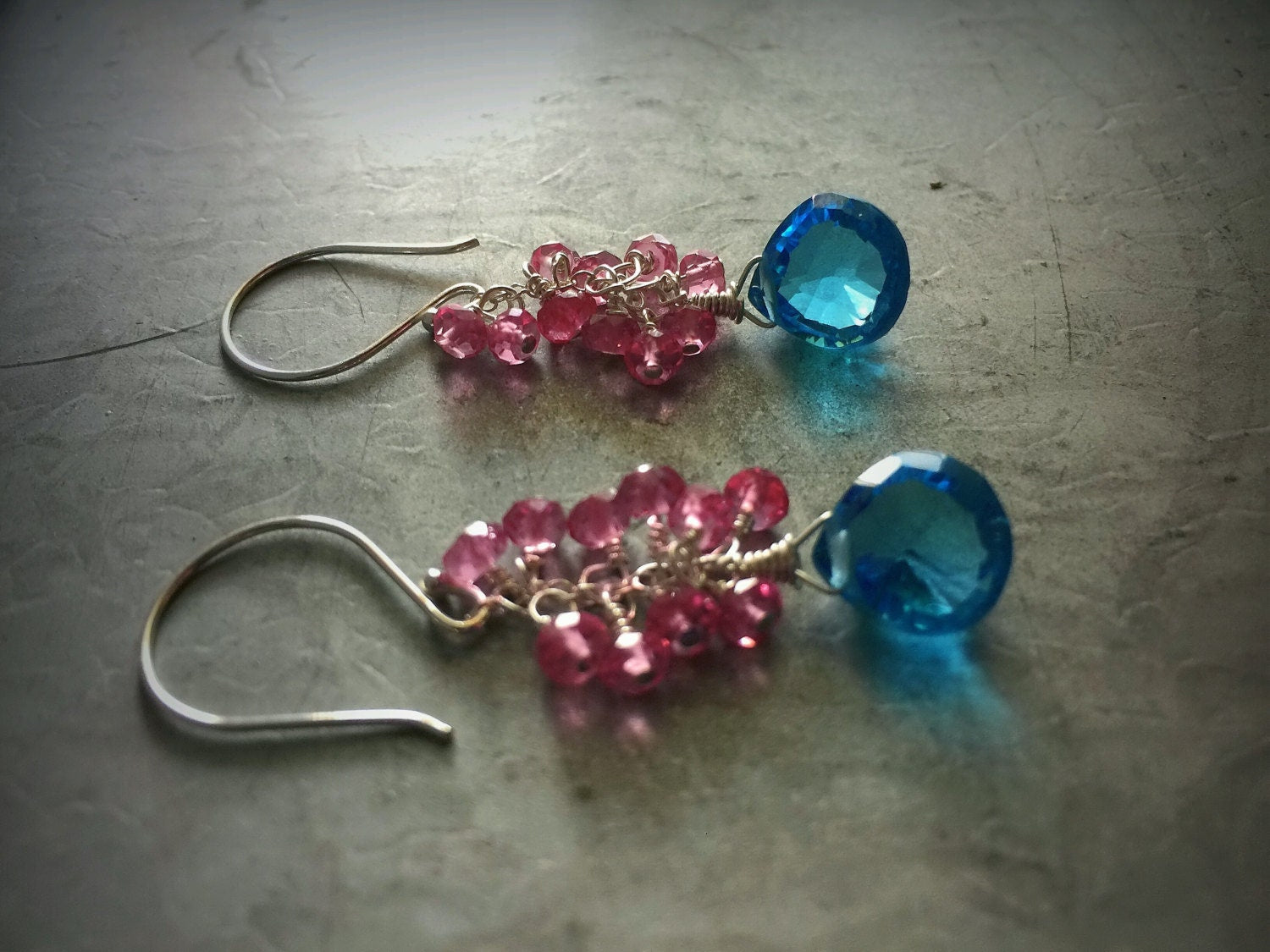 Swiss Blue Quartz and Pink Topaz Earrings