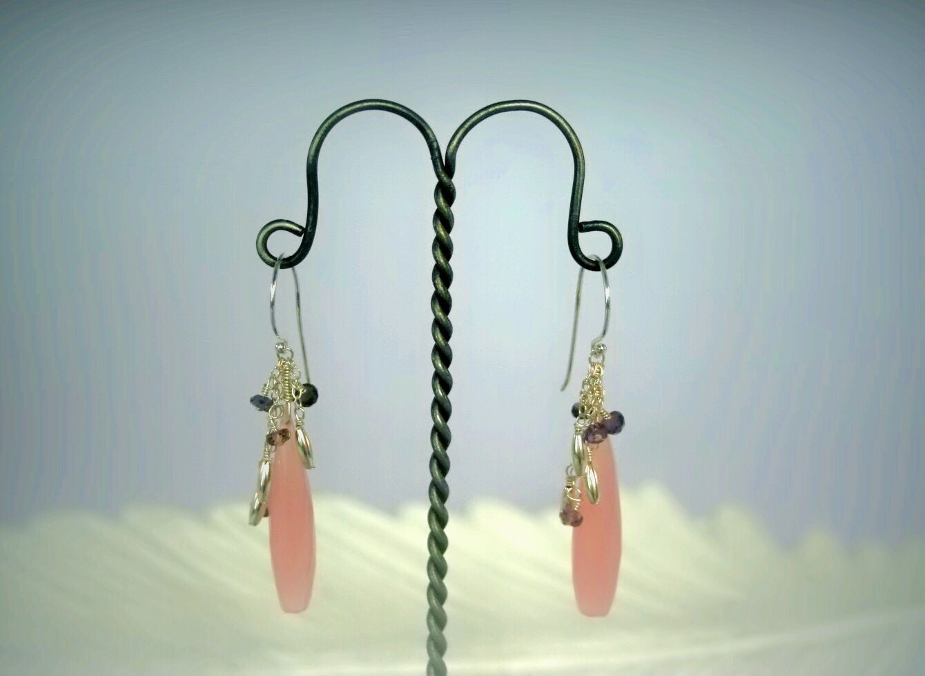 Beautiful Pink Chalcedony and Purple Sapphire Earrings