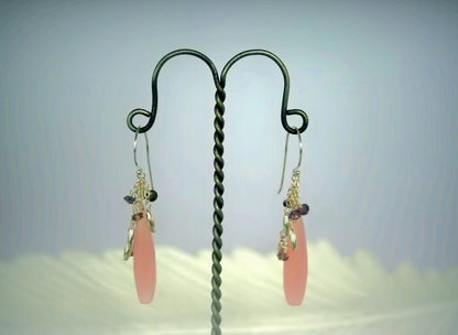 Beautiful Pink Chalcedony and Purple Sapphire Earrings